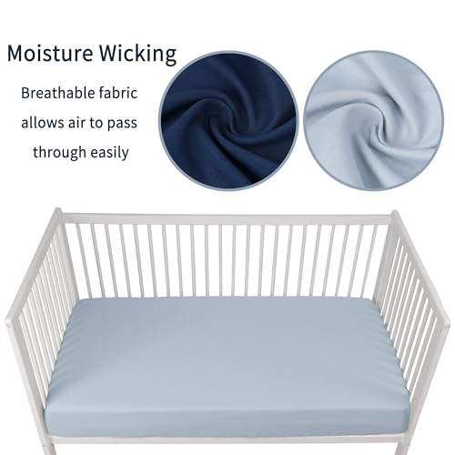 Baby Crib Sheets for Boys Girls, 2 Pack Fitted Crib Sheet for Standard Crib and Toddler Mattress, Soft Microfiber Baby Sheet 52x28x8in (Navy & Gray)