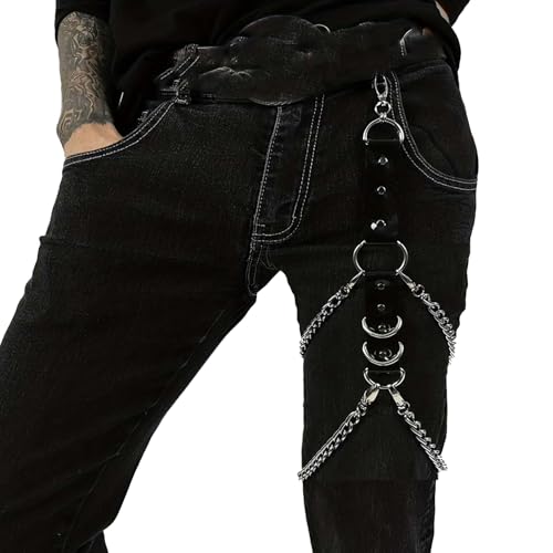 Men Punk Leather Thigh Harness Black Rave Waist Belts Leg Garter Belts Body Chain Men Restraints Leg Harness Adjustable Waist Chain Belt Belly Chains Rave Nightclub Party Body Accessories