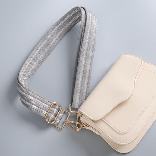 Image of chushui Herringbone Purse Strap Replacement Wide Adjustable Crossbody Strap with Metallic Thread,Woven Fashion Shoulder Bag Strap for Tote Handbag, Gold Silver Shimmer