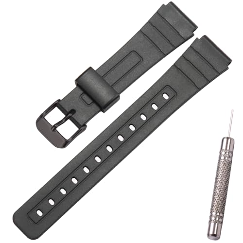 Ersatzarmband Kompatibel mit Casio F-91W F-94 F-105 F-106W A158 A168 Sport PU Uhrenarmband (Black Black buckle)