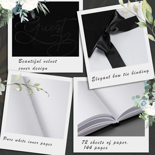 Image of Panelee Wedding Guest Book with Pen Black Velvet Reception 144 Page Sign in Book Wedding Memory Papers Elegant Guestbook for Bridal Shower Party Guest Visitor