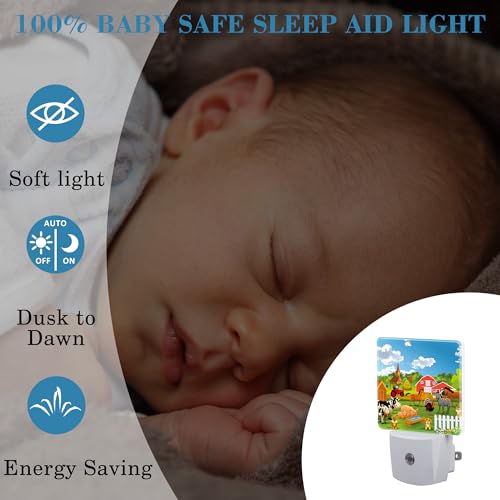 Image of Night Light for Kids Girls Boys, Cartoon Farm Animals Rural Scene LED Night Light Plug into Wall with Dusk to Dawn Sensor for Room Decor, Hallway, Kitchen, Bathroom, Nursery, Stairs