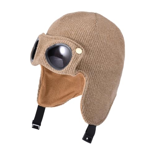TAGVO - TAGVO Bonnet d'hiver coupe-vent avec doublure en polaire douce et chaude avec lunettes amovibles, bonnet d'hiver tricoté avec cache-oreilles pour garçons et filles, pour la course, le ski, la