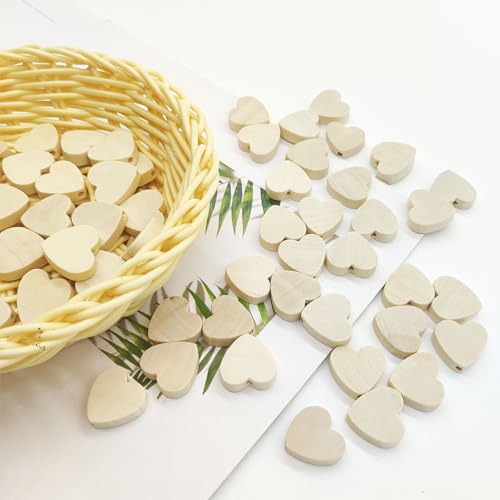 Hayaww Pack of 50 Heart-Shaped Natural Wood Beads - Loose Beads with Holes Heart Spacer Accessories for DIY Crafts Jewellery Making - Image 3