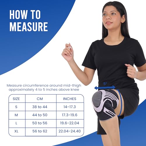 Image of Leeford Knee Cap Compression Support, Men & Women, Black-Purple, M | Pair, Anti-Slip Knee Sleeves, For Gym, Running & Pain Relief
