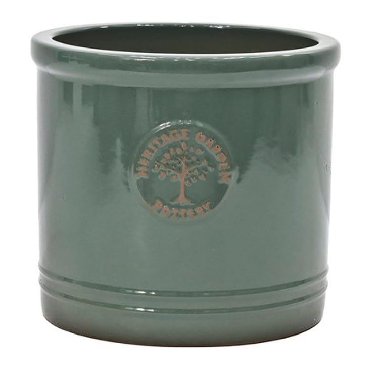 X Large 37cm Pine Green Heritage Cylinder Garden Ceramic Planter Plant Flower Pot - Frost Proof