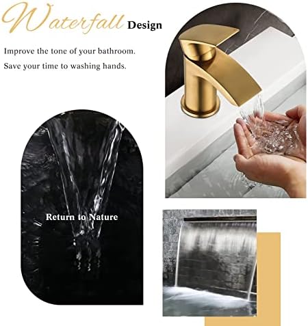 Hapilife Brushed Gold Basin Taps with Pop up Waste Mixers Bathroom Sink tap Brass with Hoses