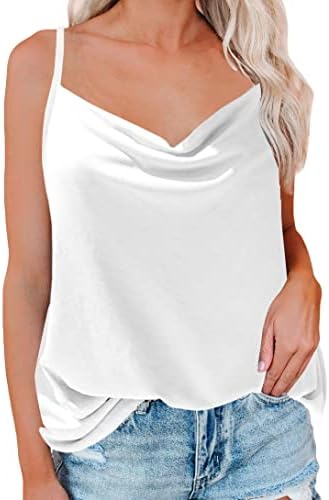 LUOLON Women's Cowl Neck Adjustable Spaghetti Strap Tank Tops for Women Loose Fit Cami Blouse