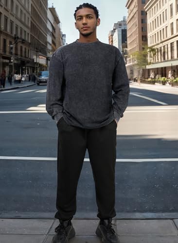 Men's Vintage Acid Wash T-Shirts Heavy Weight Long Sleeve Tshirt Cotton Casual Tee Tops2