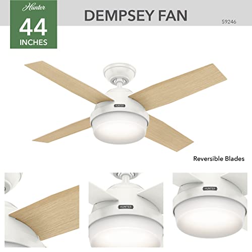 Hunter Dempsey Indoor Ceiling Fan With Led Light And Remote Control, 44", White #TOP1
