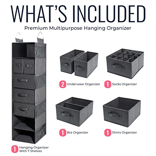 Tidy Zebra Hanging Closet Organizer With Drawers And Shelves - Great Hanging Clothes Organizer For Closet, Bedroom, Rv Organization And Storage, Perfect Dorm Organization, College Dorm Room Storage #TOP1