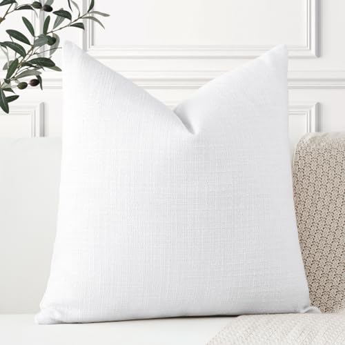 Artscope Linen Cushion Covers Set of 1 Decorative Square Pillowcase Pillow Cover 22x22 Inch for Home Decor Sofa Bedroom Car 55x55cm Pure White - Image 4