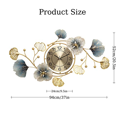 Fmnnfp Large Wall Clock 37 Inch Creative Metal Ginkgo Leaf Design Wall Clock Silent Non Ticking Decoration Wall Clocks For Living Room Bedroom Home #TOP2
