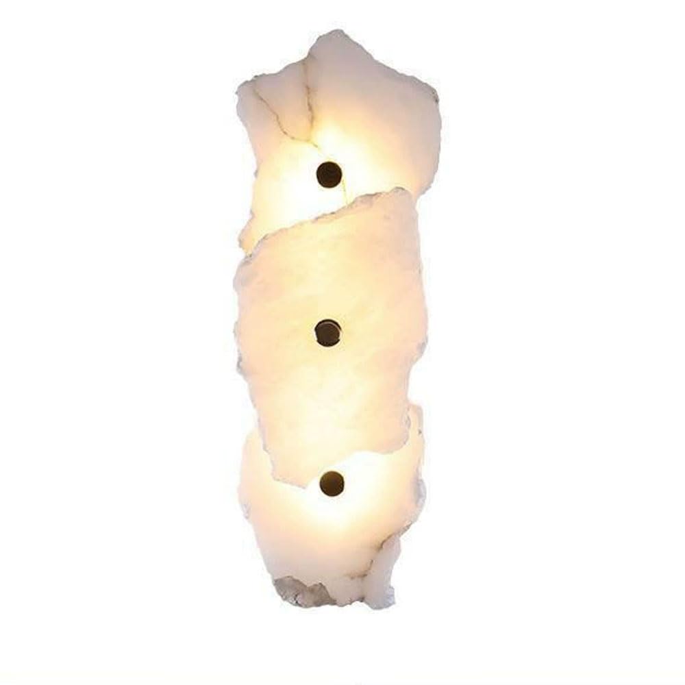 GUOGUOSM Modern Industrial Style Indoor Wall Lamp, LED Light Source Natural Alabaster Wall Sconce, 15.7in Marble Metal Wall Light, Bedside Living Room Entrance Decorative Lighting Fixtures