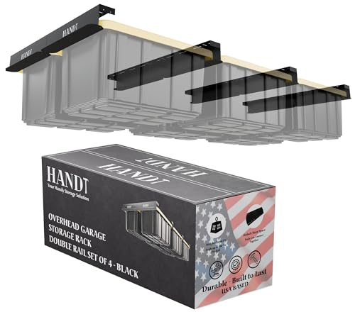 USA Based Overhead Garage Storage Rack, Connectable Heavy Duty Metal Ceiling Rails Garage Storage...