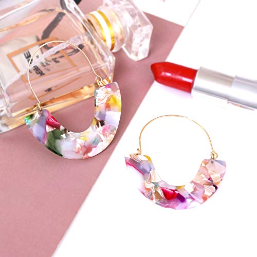 Cealxheny Acrylic Earrings Tortoise Hoop Earrings Statement Wire Resin Earrings Fan Drop Dangle Earring For Women (D Pink Flower) #TOP1