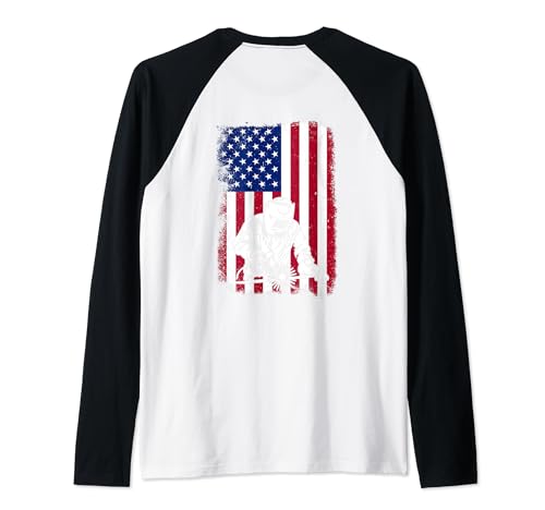 Vintage USA American Flag Patriotic Welder Tee Welding Camiseta Manga Raglan