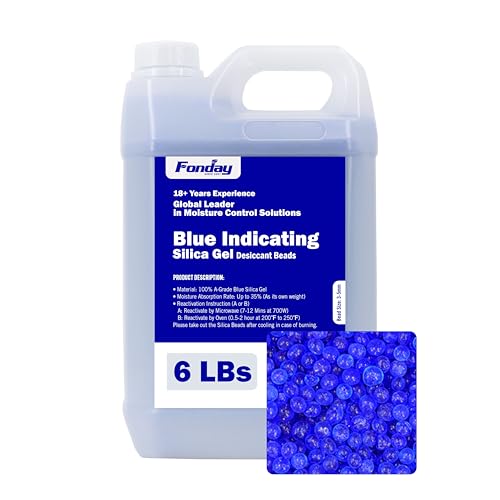 Image of 6LBS Fonday Blue Indicating Silica Gel Beads Desiccant Moisture Indicating Blue to Pink Reusable Industry Standard Bead Size 3 to 5mm