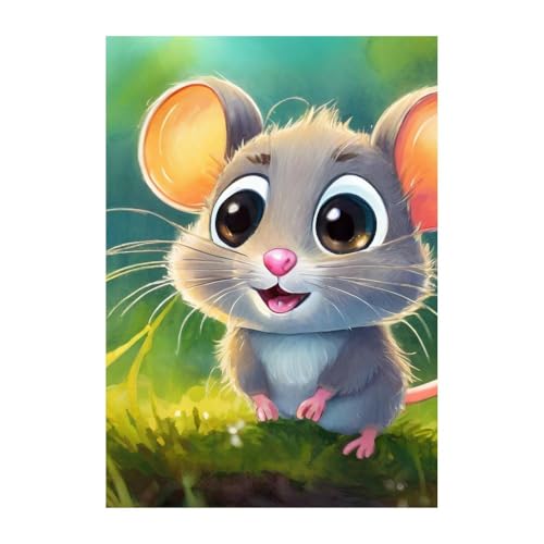 GAEKKO Quadro da parete 'Simpatico topo in erba – Incantevole opera d'arte con occhi grandi' su vetro acrilico senza cornice 20 x 30 cm