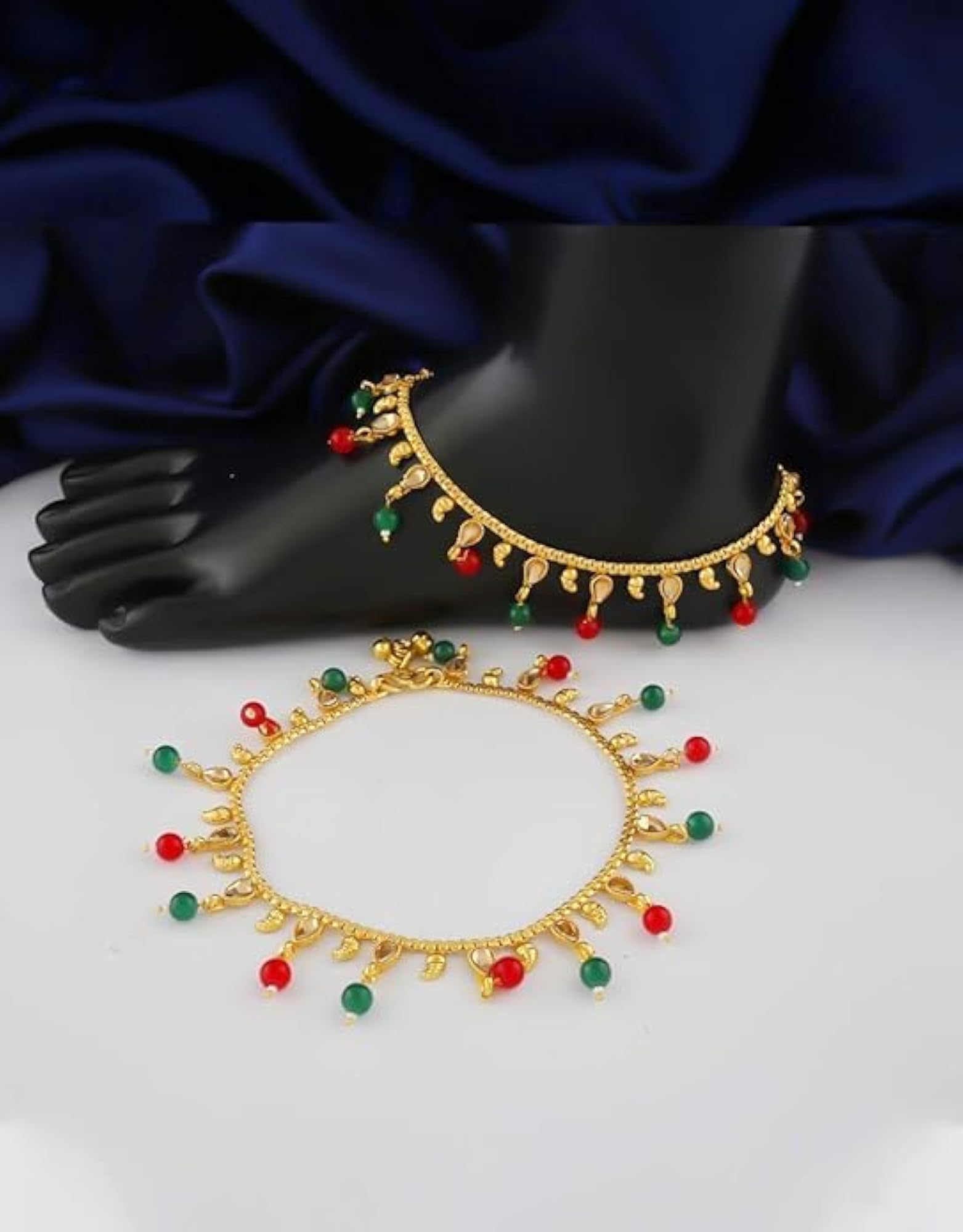 Women's Fancy Golden Finish Multi Colour Stud Payal, Festive