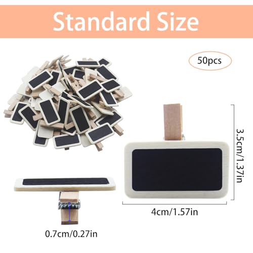 Tbintul 50 Stück Mini-Kreidetafel, Mini-Tafeln aus Holz, Anzeigetafel mit Klemme, Klammern Holz Tafel Für Pflanzen, Memo Notetaking, Food Label, Party, Dekoration, Hochze