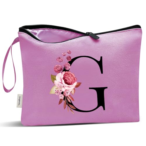 Image of Vavabox A-Z Personalized Makeup Bag, Birthday Gifts for Women Mom, Gifts for Best Friend, Bride Bridesmaid Cosmetic bag (G, 07-Purple)