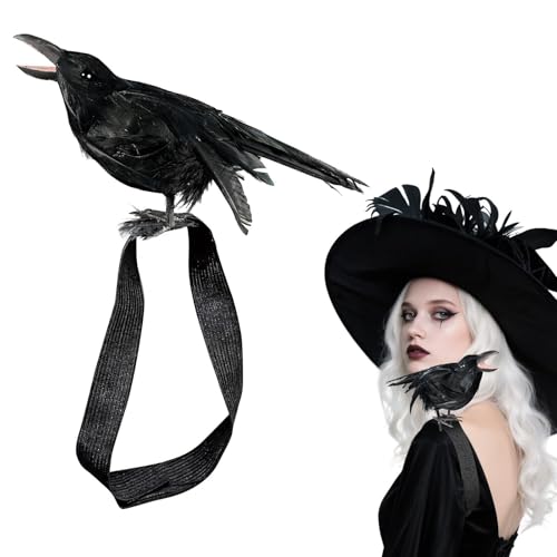 Wowagoga Realistic Crow Black Feather Crow Statue Shoulder Strap Style Party Decoration Outdoor Bird Props for Holiday Dressing