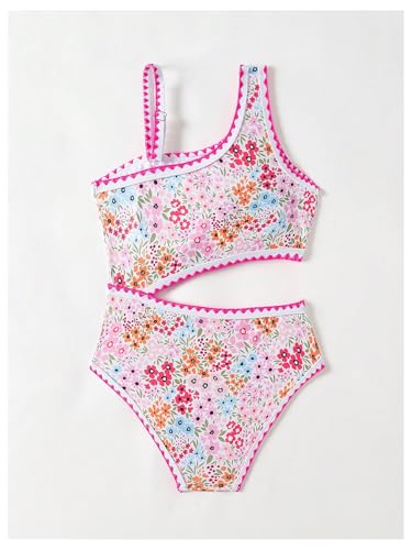 SOLY HUX Girl's One Piece Swimsuit Floral Print Cut Out Asymmetrical Neck Bathing Suit2