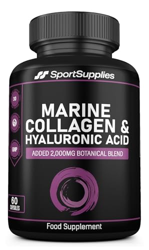 Collagen Supplements for Women-100% Marine Collagen Boosted with Hyaluronic Acid Vitamin C Niacinamide & 2 000mg Botanical Blend including Lions Mane Ashwagandha Maca and Psyllium Husk-60 Capsules