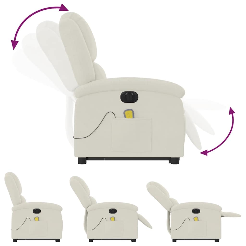Sillón elevador eléctrico reclinable de terciopelo crema con 6 puntos de vibración y función de elevación automática, cómoda y estable para relajación