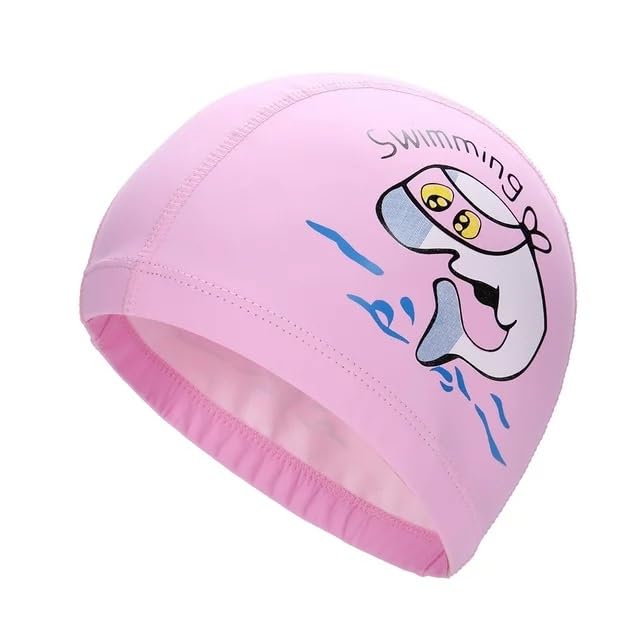 El Regalo 1PC of Cute Kids Dolphin PU Swimming Caps for Girls & Boys- Waterproof, Animal Print Swimming Cap (for Kids 6-12 Years) (Pink Fish Swim Cap)