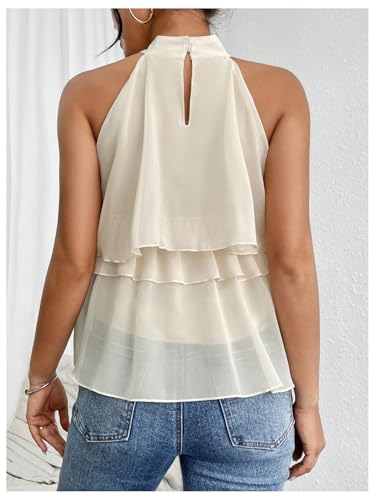 Floerns Women's Ruffle Hem Layered Blouse Top Halter Sleeveless Elegant Shirts2