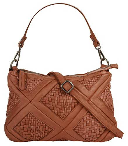 Samantha Look Umhängetasche Echt Leder Damen | Made in Italy, Verspielte Handtasche mit Flechtoptik, Rückfach für wichtige Dokumente und Reißverschluss | 021377