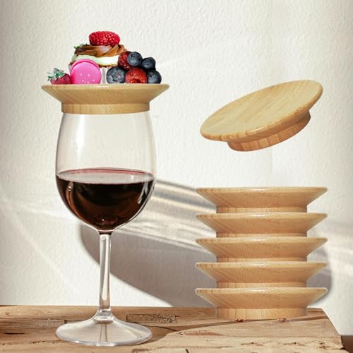 Hmsimqfy Premium Bamboo Wine Glass Charcuterie Topper,Elegant Bug Repelling Covers for Wine Glasses,Ideal Accessory for Charcuterie Boards(Bamboo, 6)