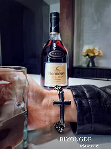 Biyongde Men Horizontal Sideway Lateral Cross Rolo Chain Link Chain Bangle Bracelet Steel Old Metal Treatment #TOP3