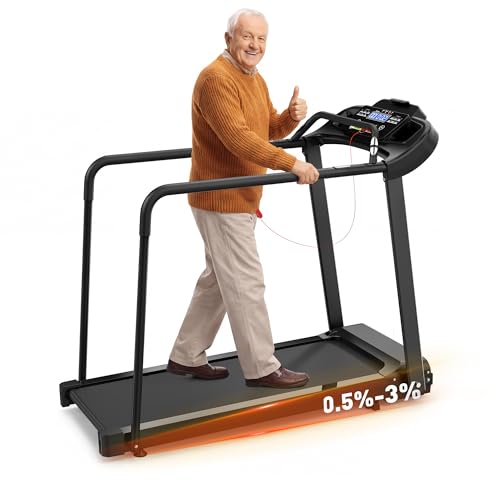 Image of Treadmills for Home with Long Handles for Balance, Joint-Friendly Shock Absorption, Smart APP & Heart Rate Monitor,