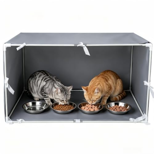 Dmnnlp Outdoor Cat Feeding Station with 4 Bowls, Waterproof Cat Dining Room Covered for Multiple Stray, Feral Cats, Dogs, Care for Stray Animals, Large 35"x 17"x 17"