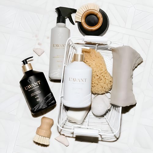Image of L'AVANT Collective Luxury Home Essentials | High Performing Dish Soap, Hand Soap, Multipurpose Cleaner Spray, Scrub Brush, Lucite Tray | Luxurious Ingredients Reusable Bottles (Fresh Linen)