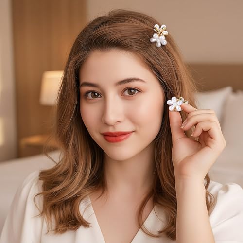 20 Pzas Mini Pinzas de Pelo con Perlas y Flores miniatura 6