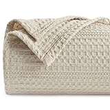 PHF Soft Waffle Weave Blanket Queen Size 90''x90'' - Lightweight and Breathable Woven Blankets for All Season - Great Decor for Couch Bed Sofa - Natural/Linen