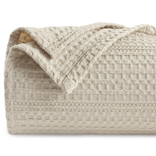 PHF Soft Waffle Weave Blanket Queen Size 90''x90'' - Lightweight and Breathable Woven Blankets for All Season - Great Decor for Couch Bed Sofa - Natural/Linen by PHF - Used condition - CA$37.31