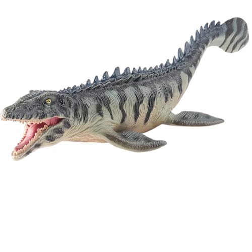 Image of Mosasaurus Striped Body Realistic Dinosaur Toy with Movable Mouth Textured Dinosaur Figure Prehistoric Animal Creatures Educational Toy for Kids & Adults