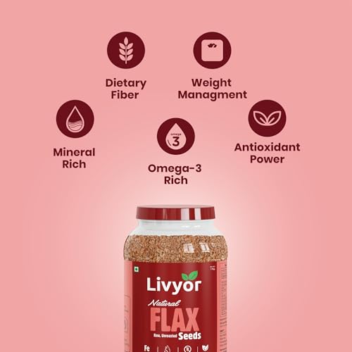 Image of Livyor Raw Flax Seeds - 1kg | Flax for eating | Alsi seeds | Rich in Protien and Dietary Fibre | Unroasted | Rich in Omega 3 and Iron | Pack of 1