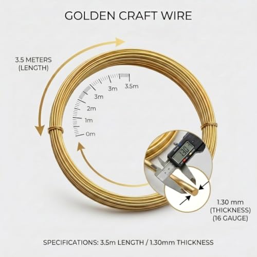 Image of Beadsnfashion 3.5 Meter Brass Craft Wire DIY Gold Color Wire for Jewellery Making, Beading, Flower Making, Hobby Crafts and School Project (Gold, 16 Gauge (1.3mm))