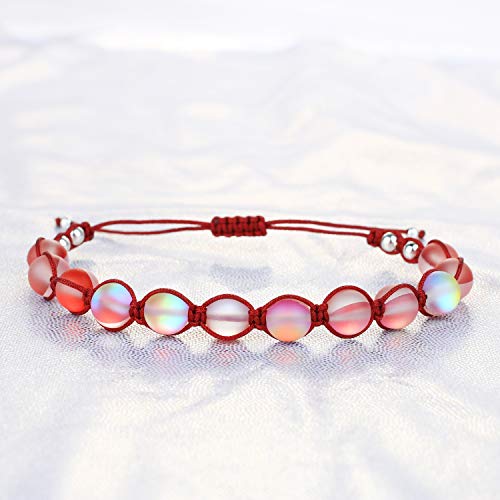 Kelitch Moonstone Bracelet For Women Link Strand Friendship Glass Beaded Bracelet Bohemian Handmade Fashion Jewelry - Red #TOP1