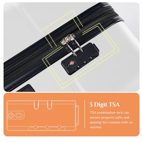 Sweetcrispy 20 Inch Carry-On Luggage, Hard Shell Expandable Suitcase with Spinner Wheels and TSA Lock, Lightweight Rolling Travel Carry On for Airline Approved Business and Weekend Trips, White by Sweetcrispy - Image 6
