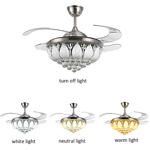 42" Luxury Modern Fandelier Crystal Chandelier Ceiling Fan With Remote Control Bling Ceiling Fan With Light For Livingroom Bedroom Chrome Folding Blades Ceiling Fan Lamp Dining Room Decorative #TOP3