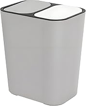 Holdfiturn Double Recycling Waste Bin Rectangle Plastic Trash Can Dual Compartment Garbage Storage Box Container Push-Button Rubbish Bin for Kitchen Office Home (Grey)