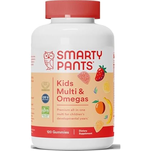 SmartyPants Kids Multivitamin Gummies: Omega 3 Fish Oil (EPA/DHA), Vitamin D3, C, Vitamin B12, B6, A, K & Zinc for Immune Support, Biotin, Gluten Free, Three Fruit Flavors, 120 Count (30 Day Supply)
