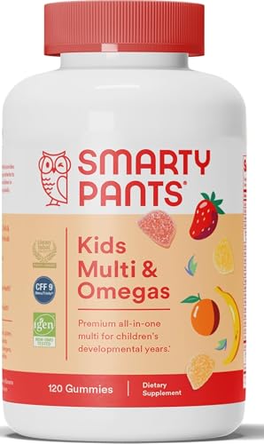SmartyPants Kids Multivitamin Gummies: Omega 3 Fish Oil (EPA/DHA), Vitamin D3, C, Vitamin B12, B6, A, K & Zinc for Immune Support, Biotin, Gluten Free, Three Fruit Flavors, 120 Count (30 Day Supply)